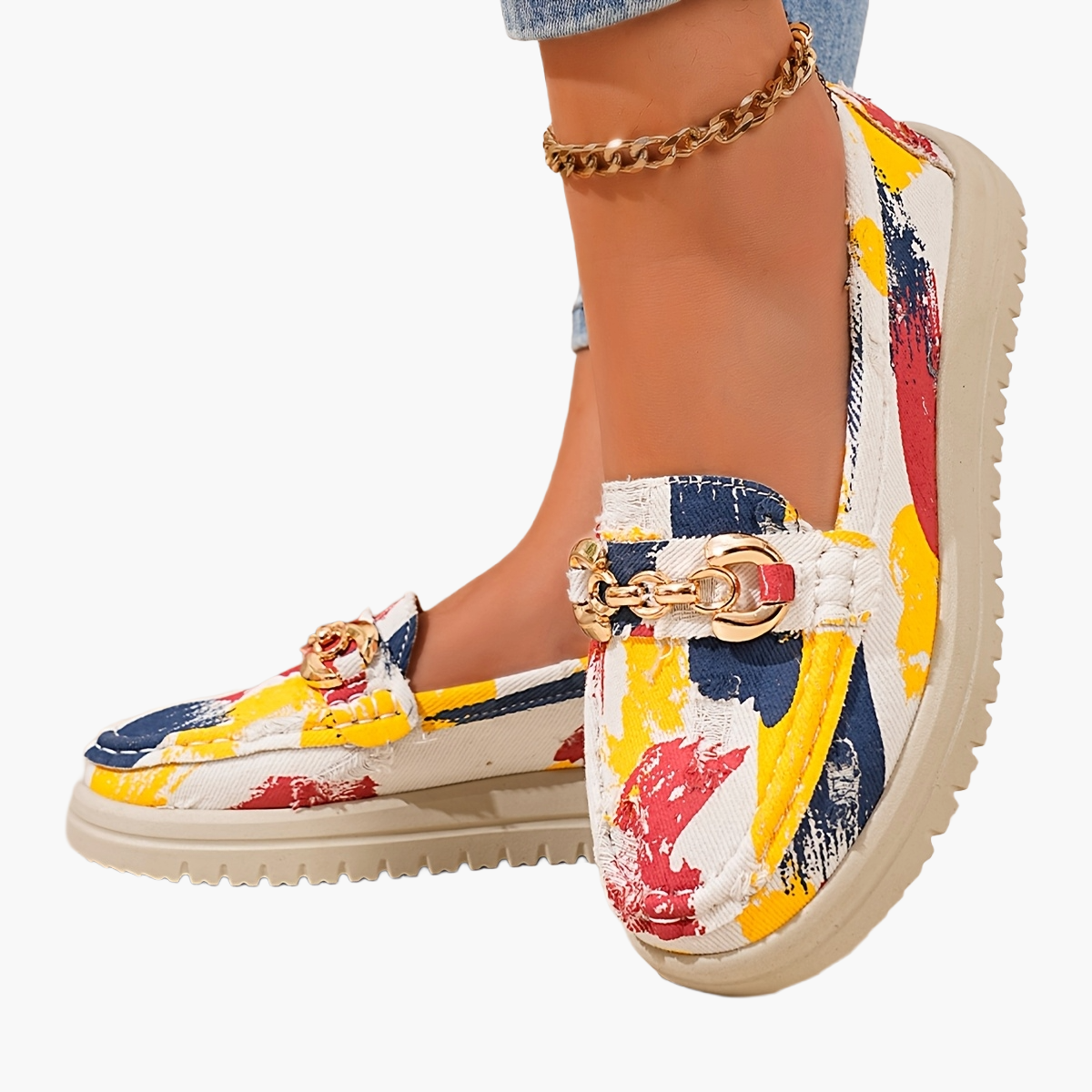 Damen Slip-On Loafer im modischen Fransen-Design mit goldener Kette – Bequeme Freizeitschuhe für den Alltag