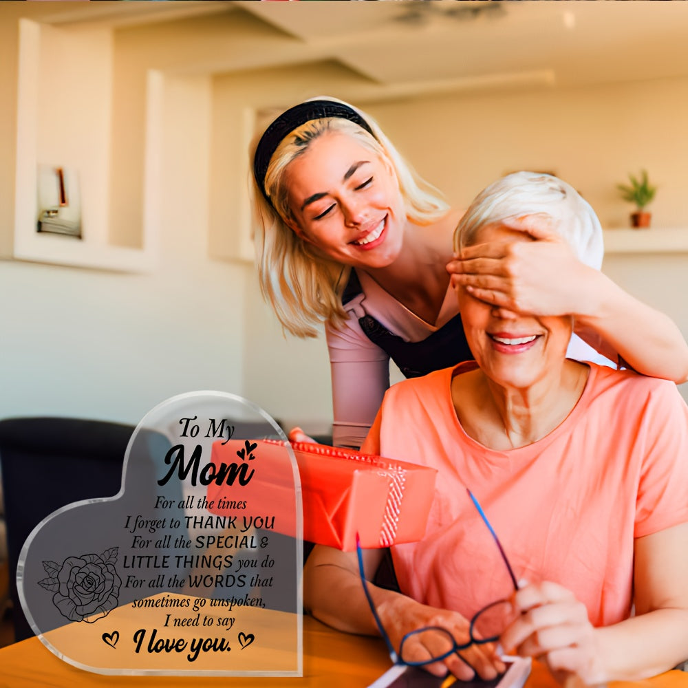 Herzförmige Acryl-Tischdekoration mit Gravur für Muttertag – Frauen, Geschenk für Mama, Vintage Stil, Deko mit Liebesbotschaft