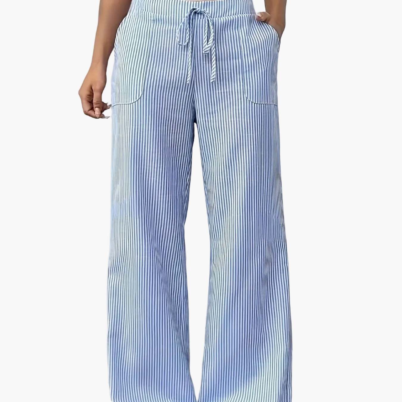 Damen Weite Casual Streifenhose mit Kordelzug – Bequeme Freizeithose für Alltag und Wochenende