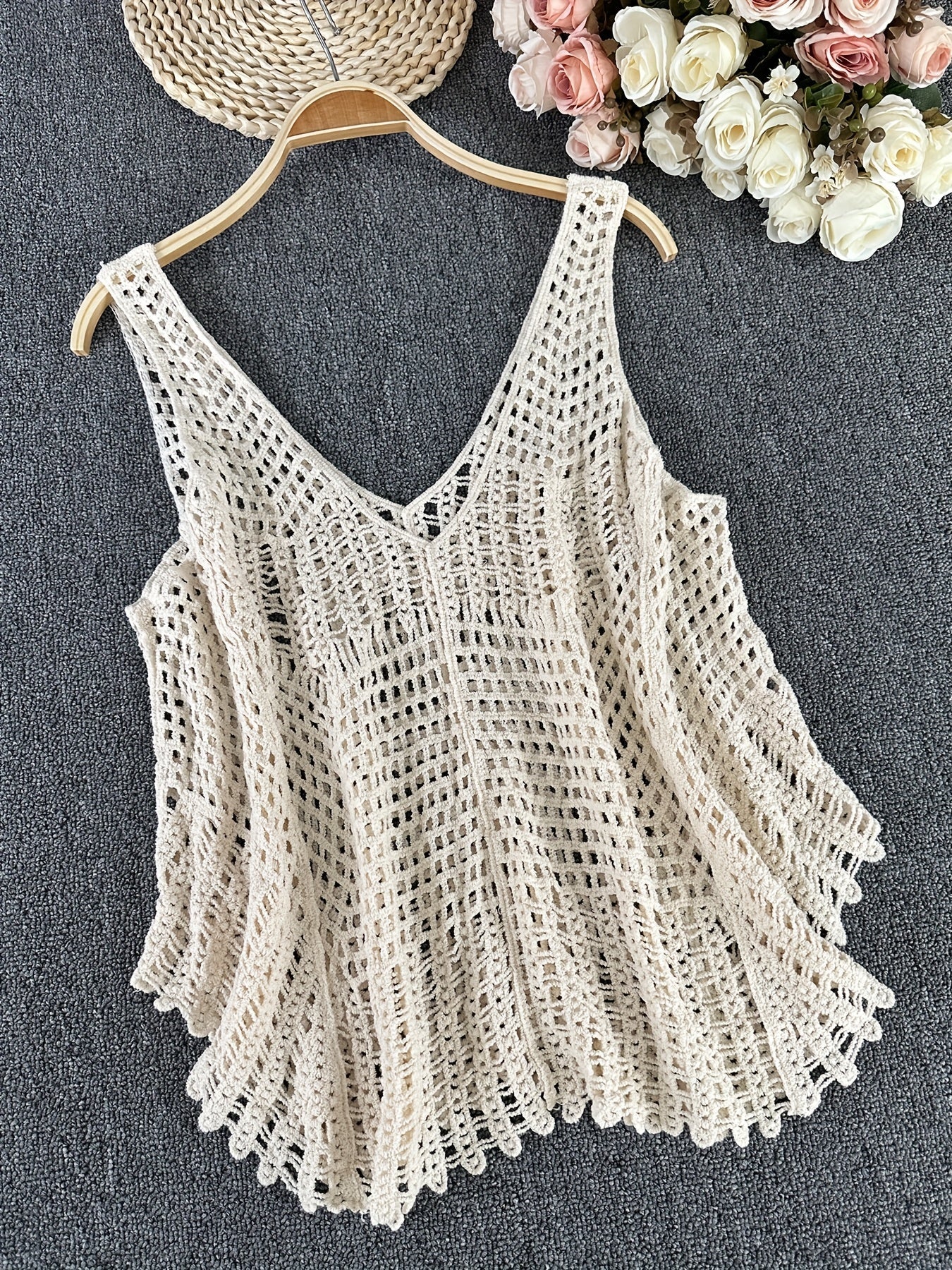 Damen Boho Häkel-Top mit Quasten und Perlen – Sommer Strandmode, Festival Look