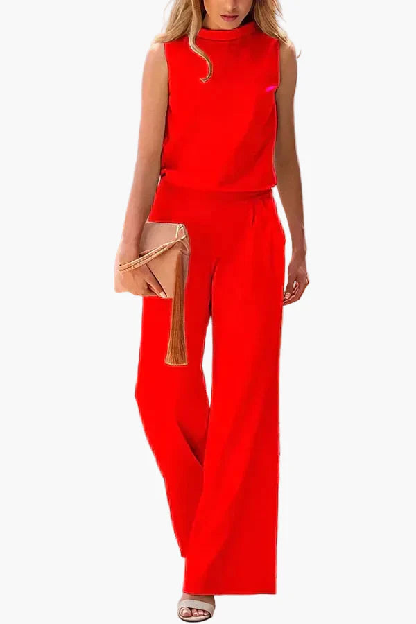 Damen Eleganter Ärmelloser Jumpsuit mit Weitem Bein – Perfekt für Büro, Alltag & Events