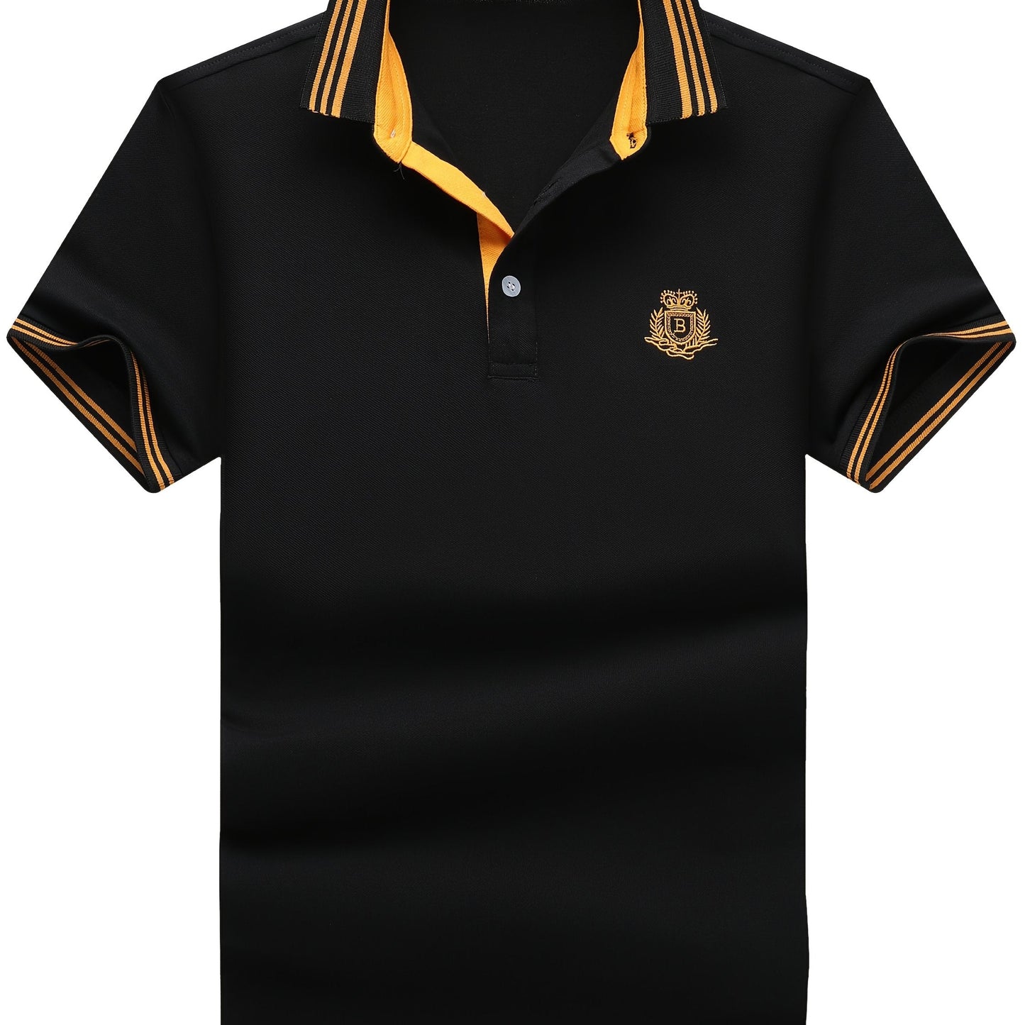 Herren Polo Shirt Klassisch Sportlich mit gesticktem Wappen und Kontrastkragen – Freizeit & Business