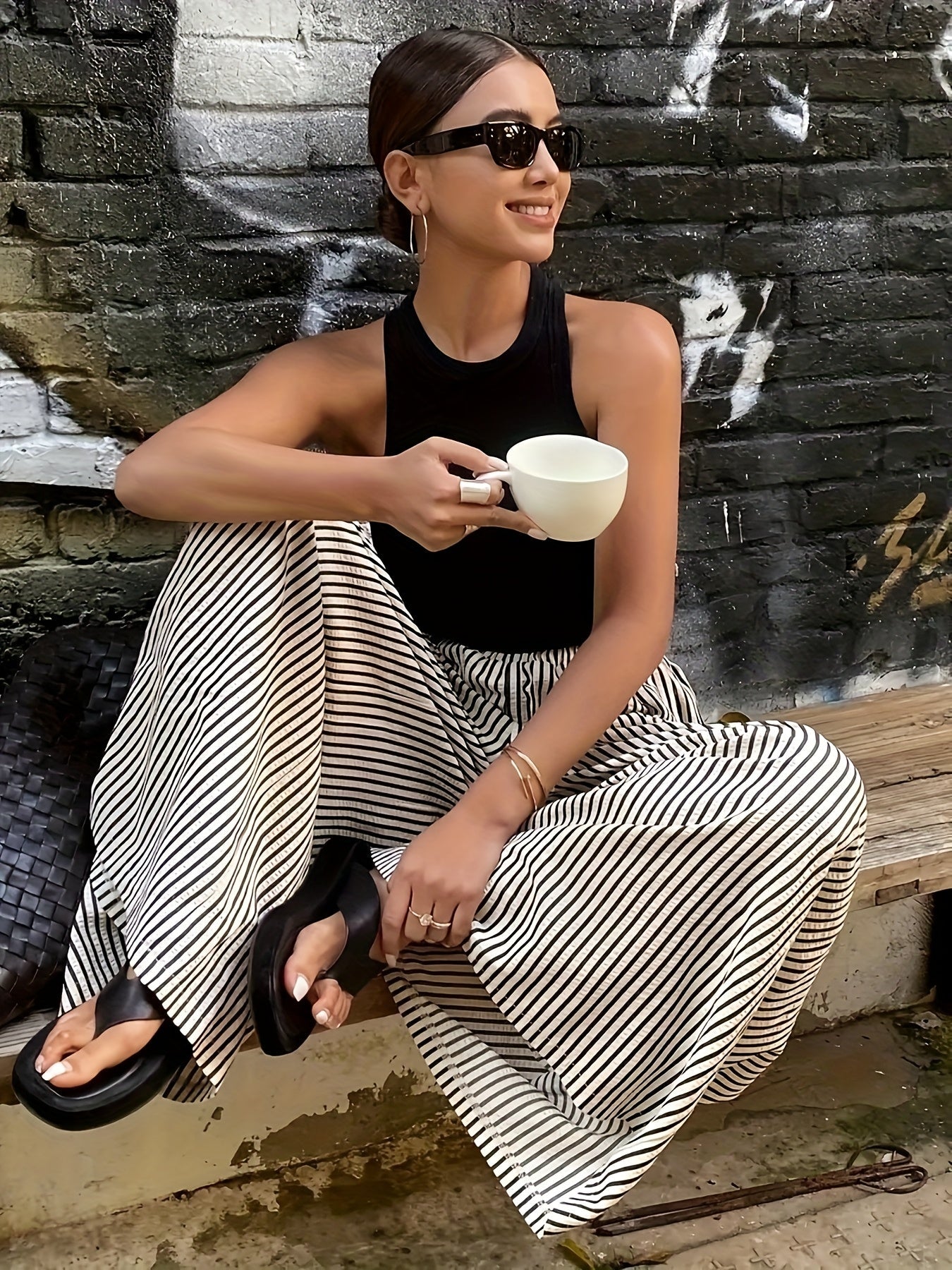 Damen Weite Streifenhose Elegant Lässig für Freizeit und Sommer