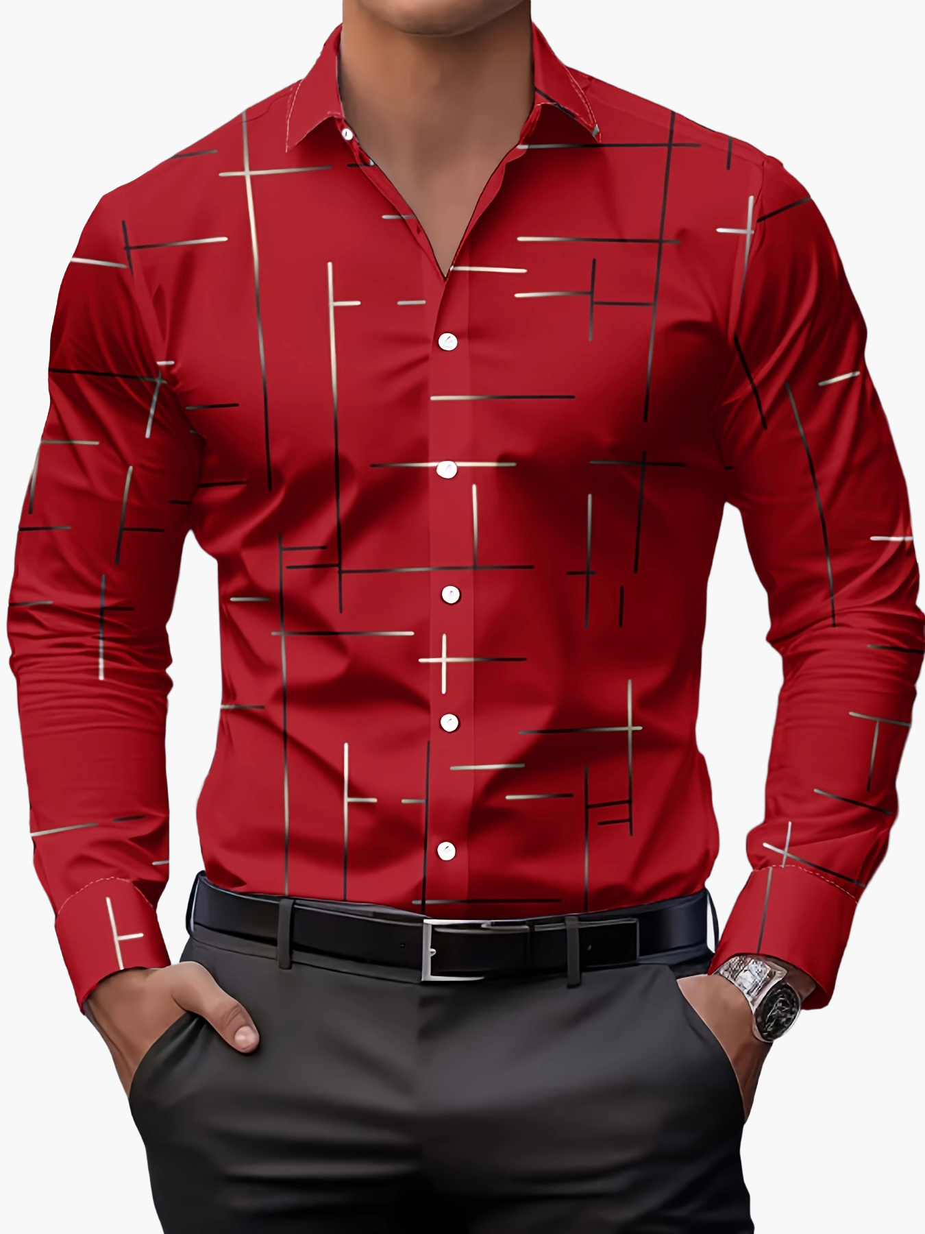 Herren Modernes Business Freizeithemd mit Geometrischem Print – Stilvoll für Büro & Alltag