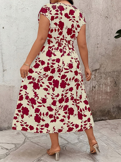 Damen Elegantes Wickelkleid mit Blumenmuster, Freizeit Midi-Kleid für Frühling und Sommer