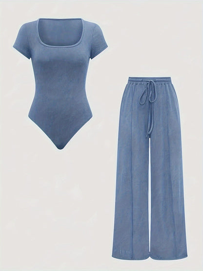 Damen-Loungewear-Set mit Body und weiten Hosen – Bequemes Freizeit-Outfit, moderner Schnitt