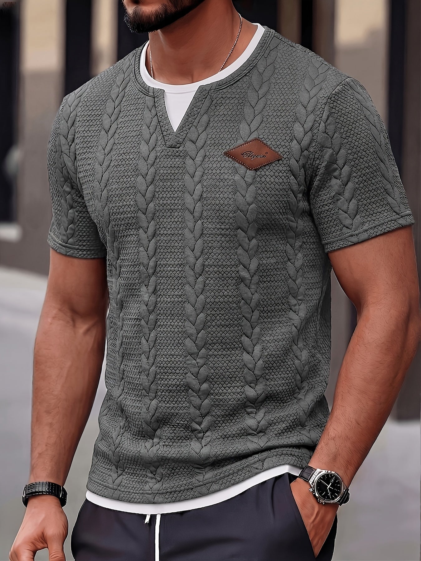 Herren Strick-T-Shirt mit Zopfmuster – Modisches Freizeitshirt für Alltag und Wochenende
