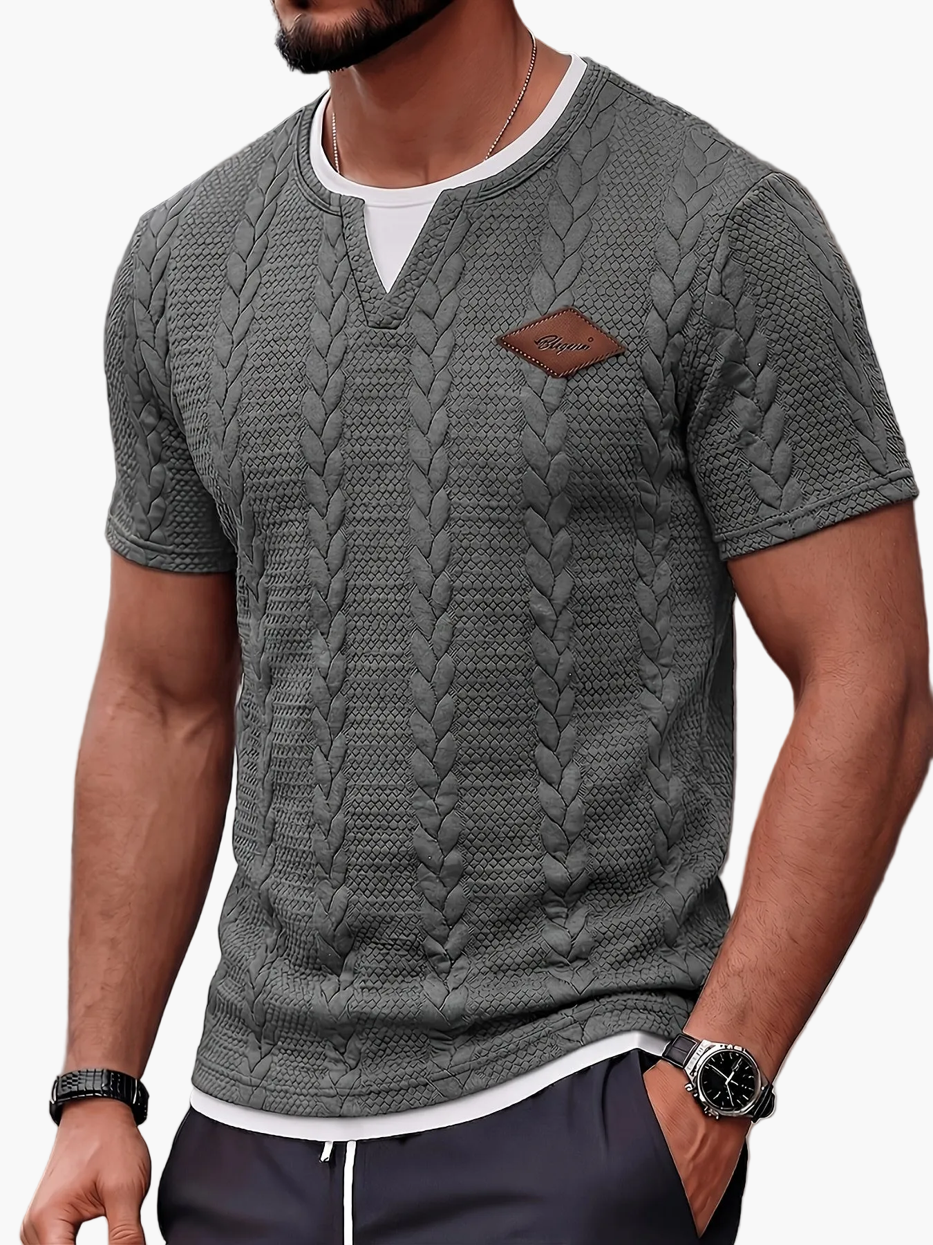 Herren Strick-T-Shirt mit Zopfmuster – Modisches Freizeitshirt für Alltag und Wochenende