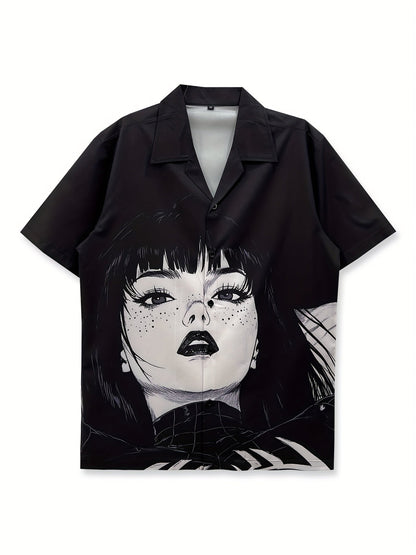 Herren Anime Streetwear Hemd mit Grafikdruck – Künstlerisches Kurzarm Freizeithemd