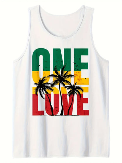 Herren Tanktop One Love Reggae Style mit Palmen – Sommerliches Freizeitshirt