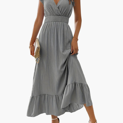 Damen Elegantes Maxikleid mit V-Ausschnitt und Rüschen – Perfekt für Sommer und besondere Anlässe