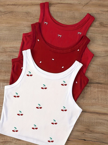 Damen Crop Top mit Kirsch-Stickerei – Sommer Streetstyle Freizeit Oberteil