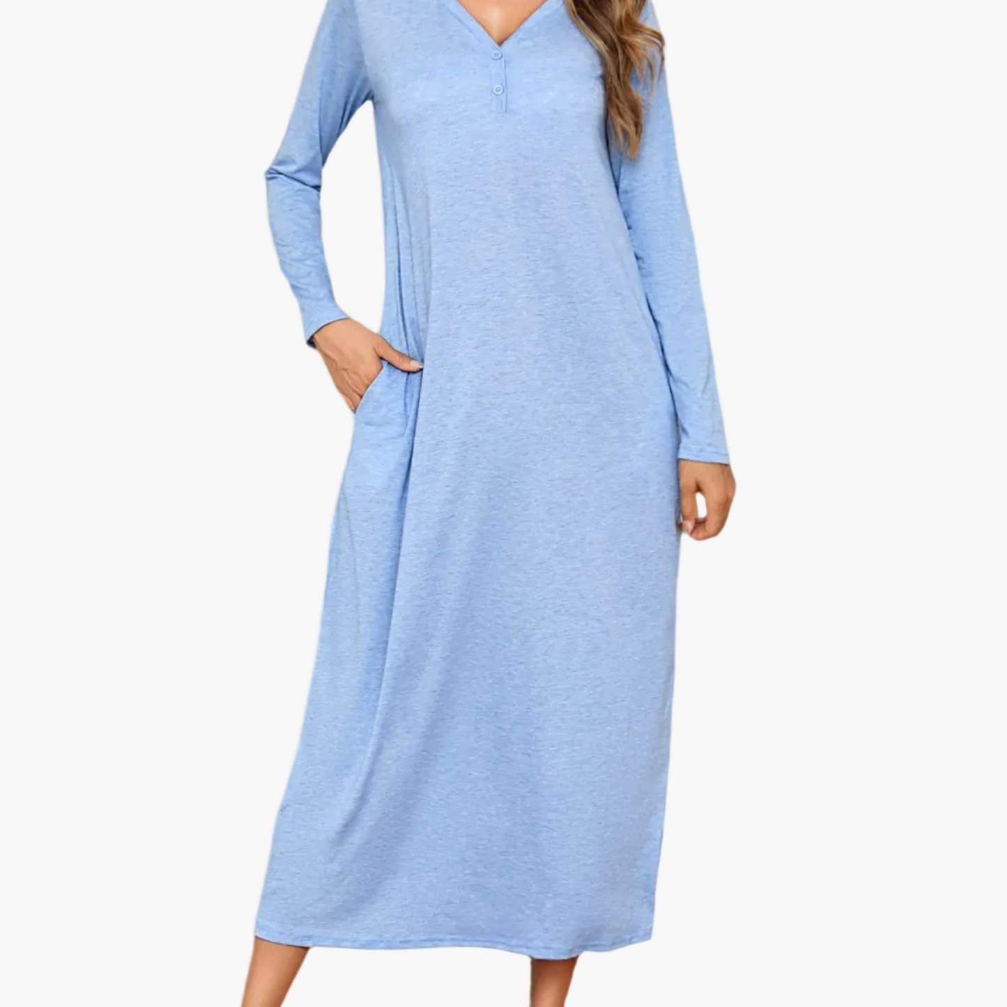 Damen Loungewear Langarm Freizeitkleid mit Knopfleiste, Bequem für Zuhause und Entspannung