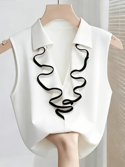 Damen Bluse ohne Ärmel mit Rüschen-Detail für Business und elegante Anlässe