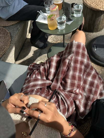 Damen Asymmetrischer Streetstyle-Rock mit Karo und Knotendetail – Urbaner Freizeitlook