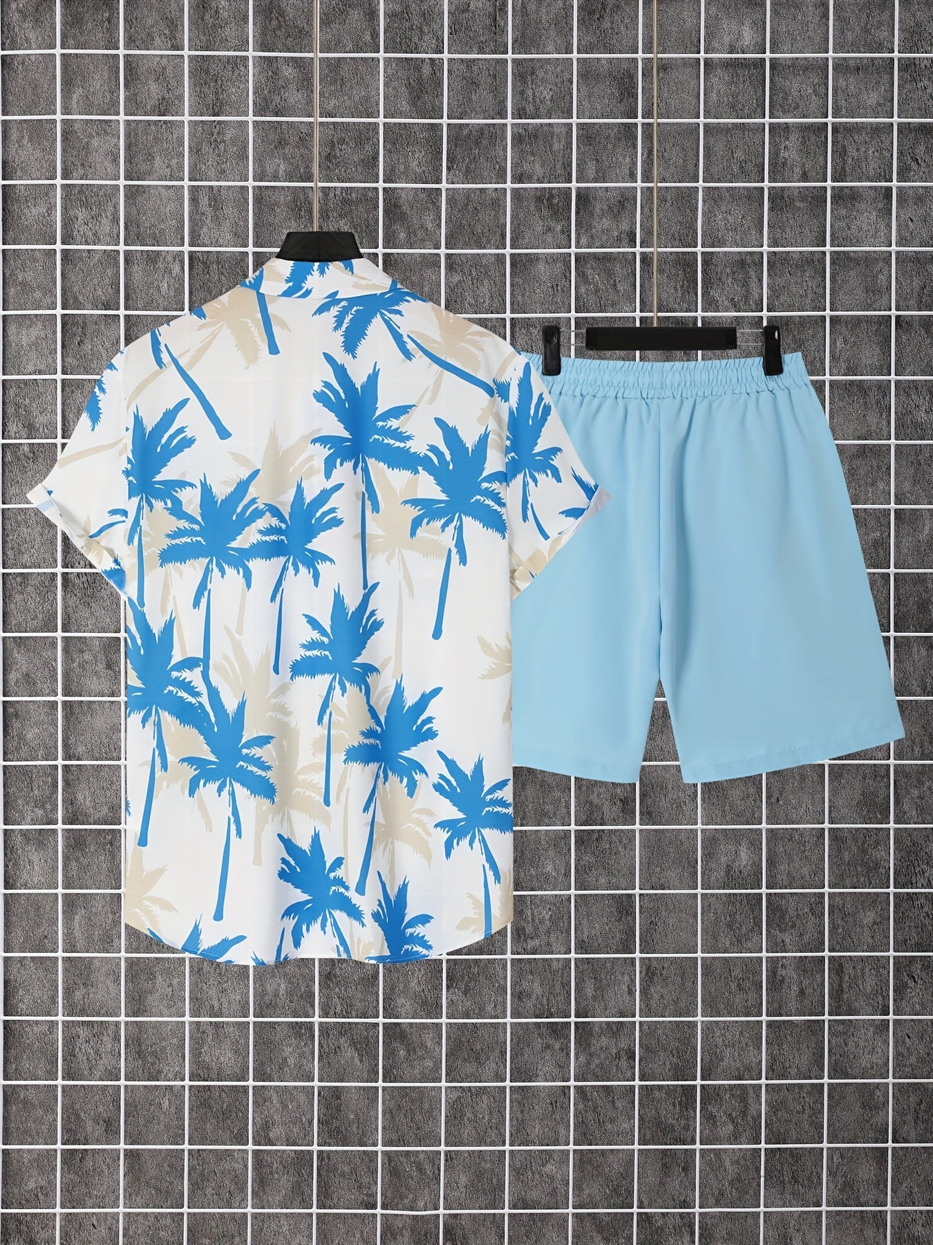 Herren Sommer Strandset – Kurzarm-Hemd mit Palmenmuster und Shorts, lässig für Urlaub & Freizeit