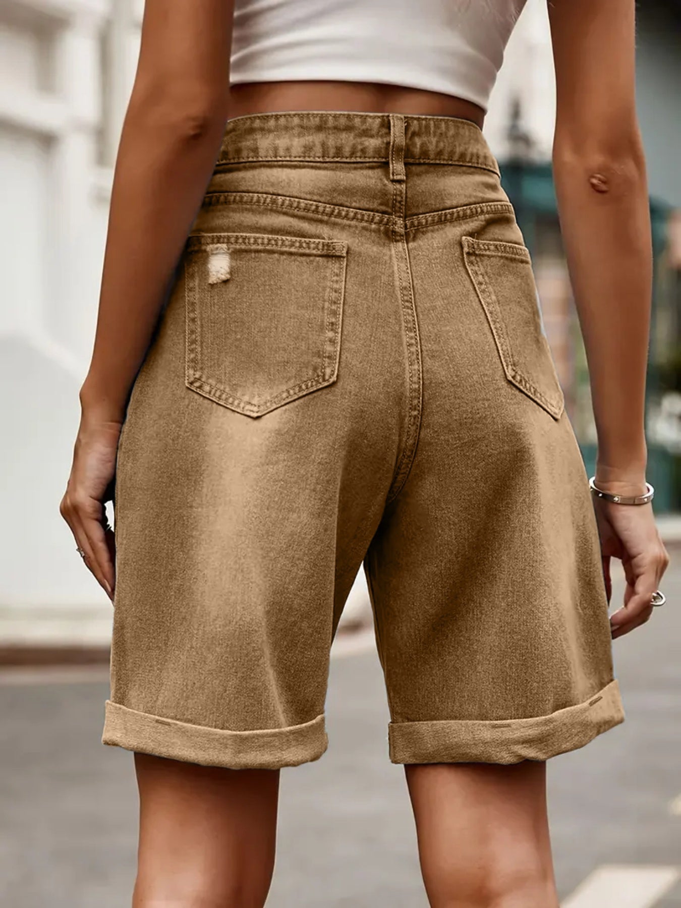 Damen Jeans-Bermuda Shorts im Casual Street Style – Hoher Bund, Used-Look, Sommermode