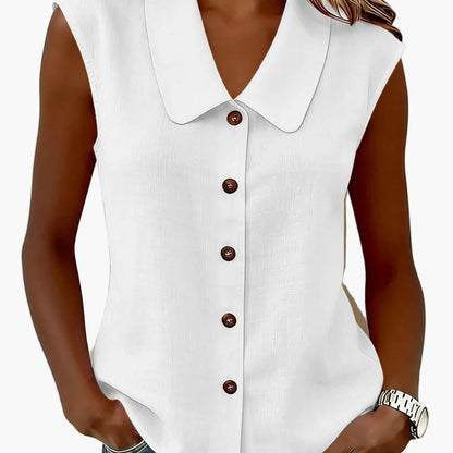 Damen Blusentop mit Knopfleiste und weitem Kragen – Elegantes Freizeit-Oberteil für Büro & Alltag