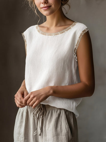 Damen Bluse ärmellos mit Spitzenbesatz, eleganter Freizeit-Look