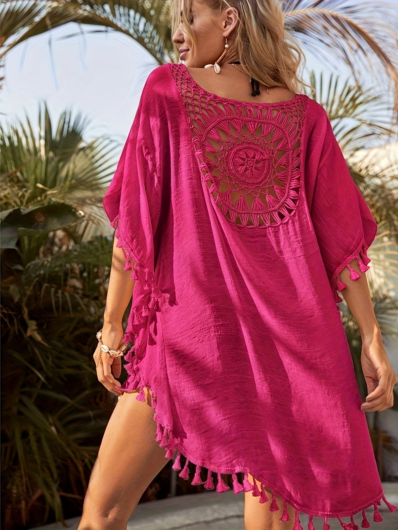 Damen Boho Strand-Tunika mit Häkel-Details und lockerer Passform – Perfekt als Badebekleidung-Überwurf für Urlaub & Pool