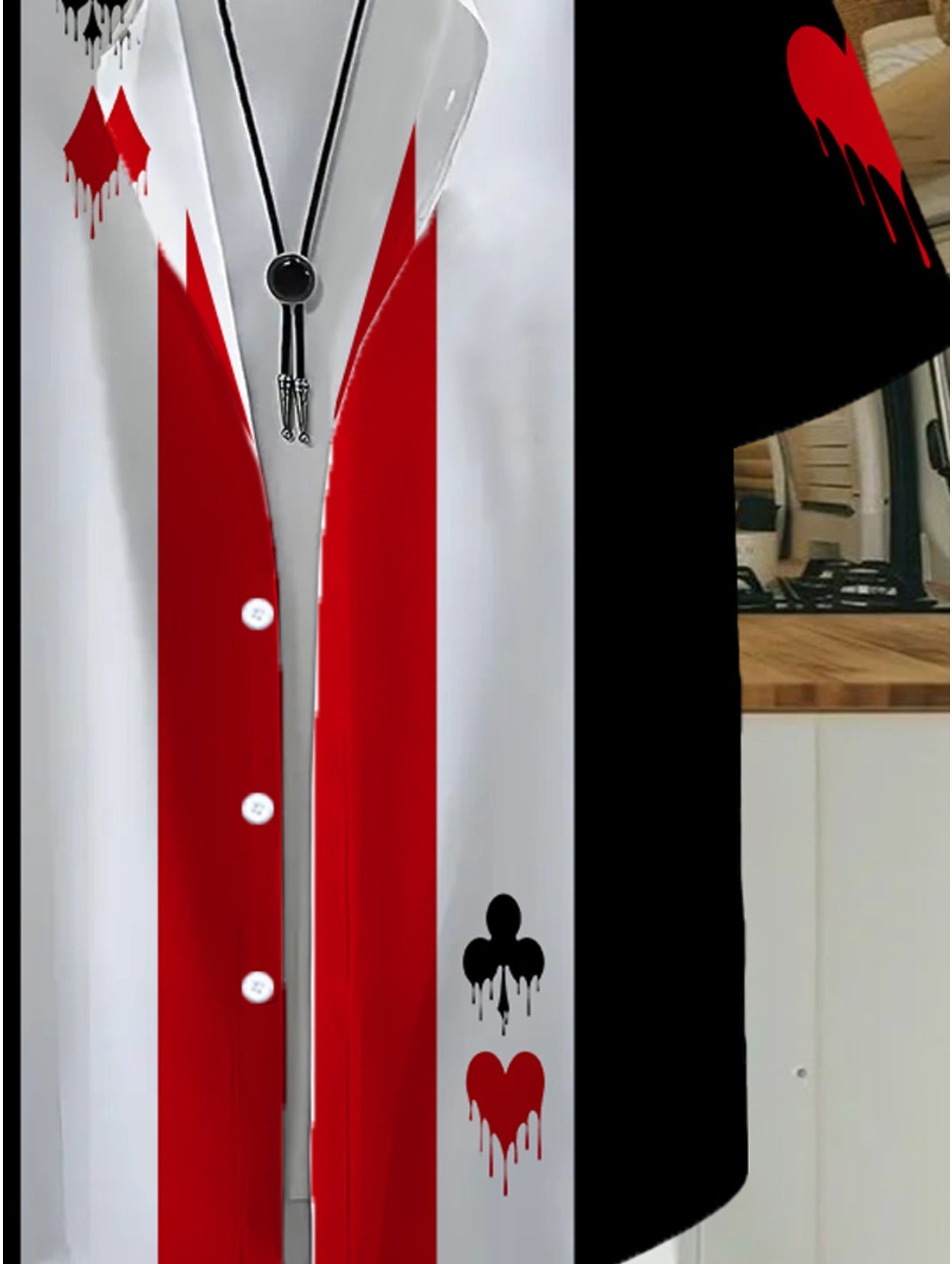 Herren Kurzarm Freizeithemd mit Spielkarten-Motiv und Knopfleiste – Stilvolles Party- und Freizeitshirt
