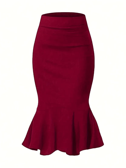Damen Eleganter Fishtail-Bleistiftrock mit Rüschen – Büro & Anlassmode