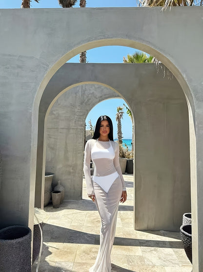 Damen Maxikleid mit transparentem Überwurf – Elegantes Stil-Statement für Urlaub & Pool