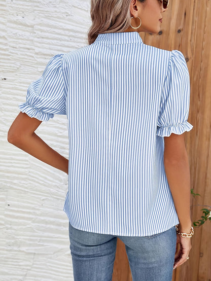 Damen Blusenshirt mit Streifen und Puffärmeln – Eleganter Freizeit-Look für Alltag und Büro