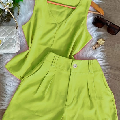 Damen Sommer Set – Elegantes ärmelloses Top und High-Waist Shorts, Casual Chic für Alltag & Urlaub