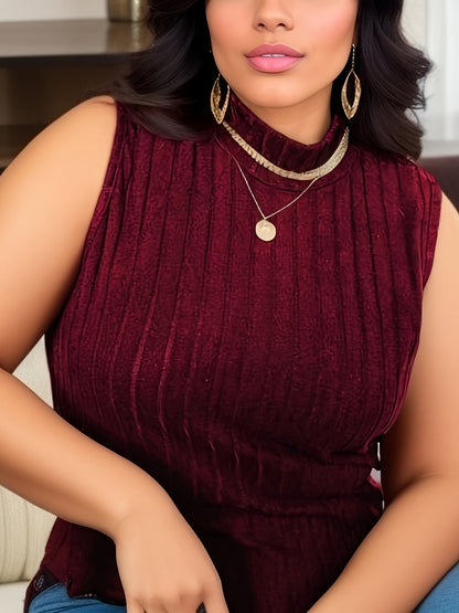 Damen ärmelloses Stricktop mit Stehkragen – Eleganter Freizeit-Look für Büro & Alltag