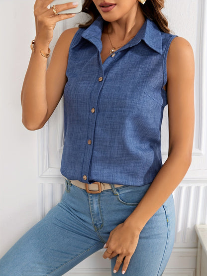 Damen ärmellose Bluse im eleganten Hemdblusen-Stil für Büro und Freizeit