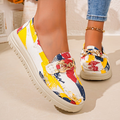 Damen Slip-On Loafer im modischen Fransen-Design mit goldener Kette – Bequeme Freizeitschuhe für den Alltag