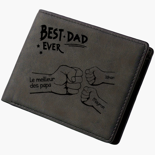 Herren Geldbörse zum Vatertag – Personalisierte Fäustlings-Grafik & Gravur – Best Dad Ever – Geschenk für Papa