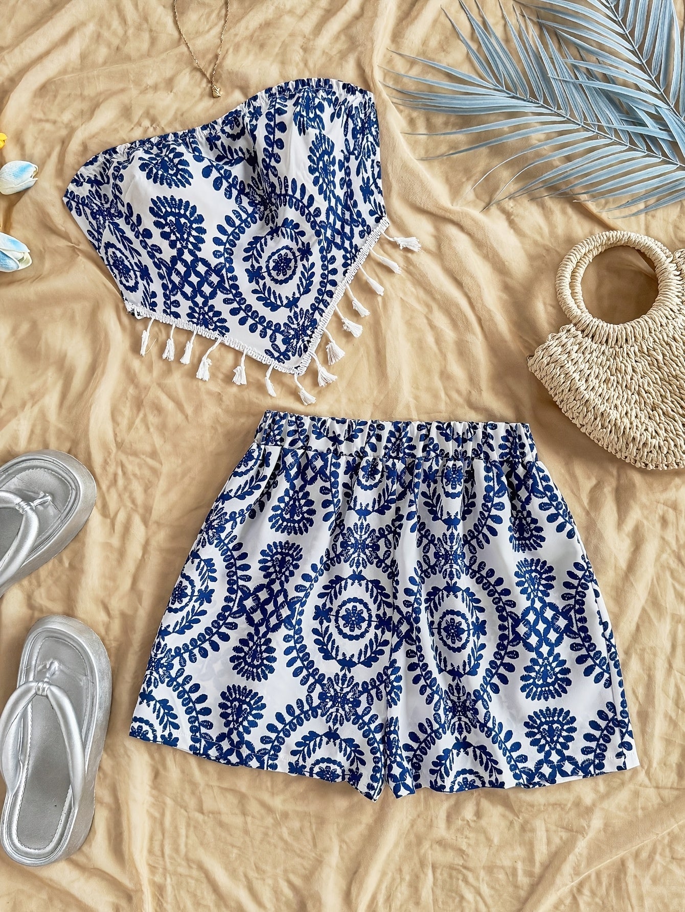 Damen Bandeau-Shorts Set mit Boho-Muster – Zweiteiliges Outfit für Urlaub und Freizeit