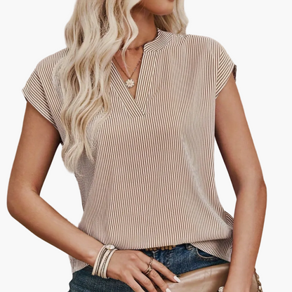 Damen Elegante Gestreifte Bluse mit V-Ausschnitt für Freizeit und Büro
