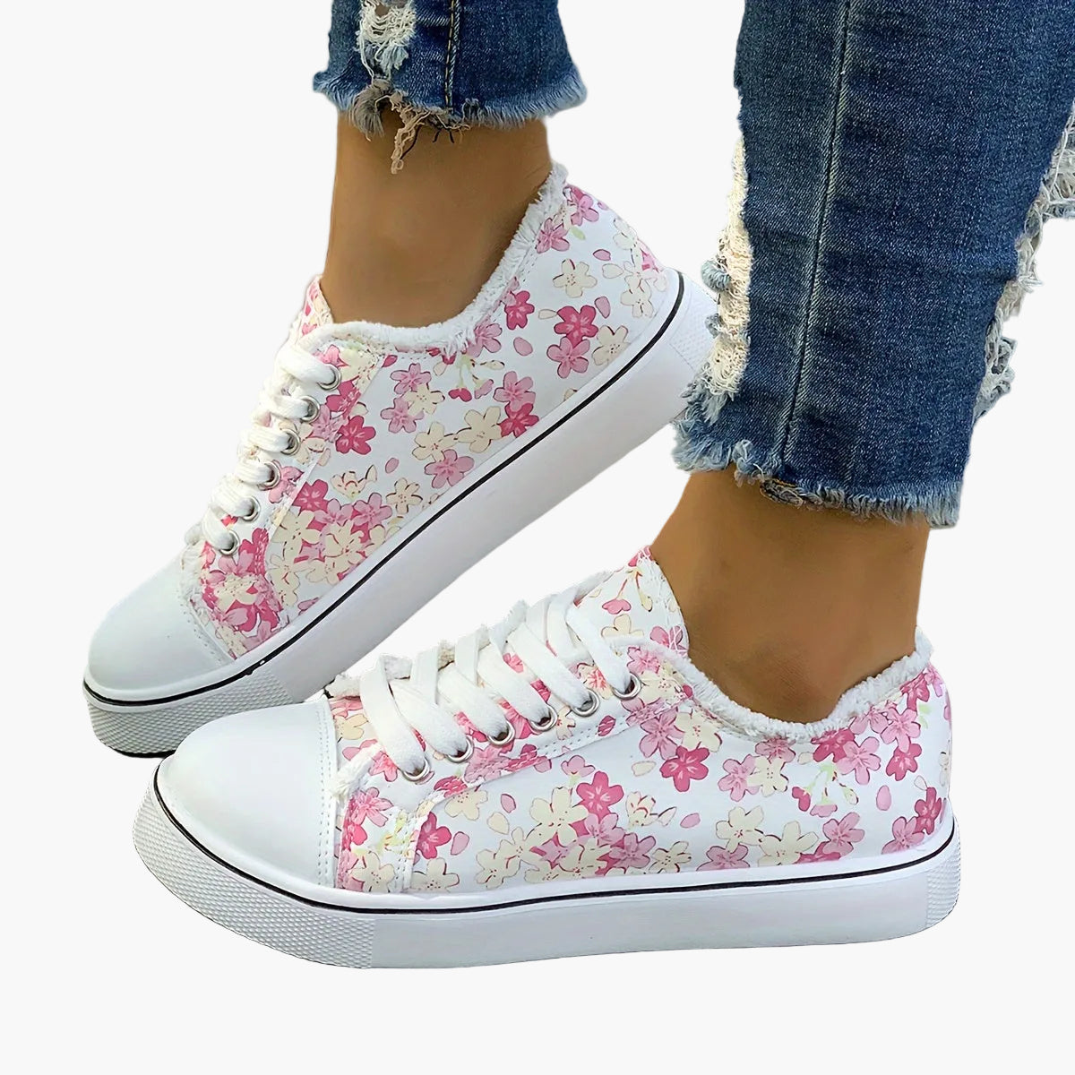 Damen Sneaker mit Blumenmuster – Modische Freizeitschuhe für Alltag und Freizeit