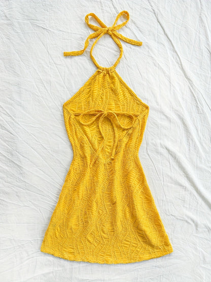 Damen Halterneck Minikleid mit Struktur für Urlaub und Strand
