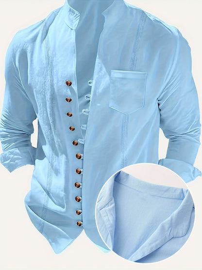 Herren Stehkragen Hemd Elegant Freizeit Langarm Modernes Design