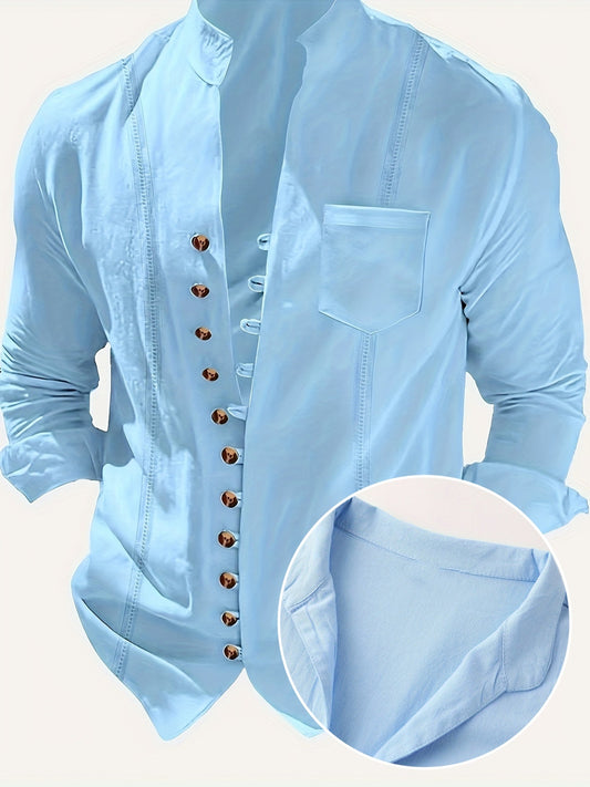 Herren Stehkragen Hemd Elegant Freizeit Langarm Modernes Design
