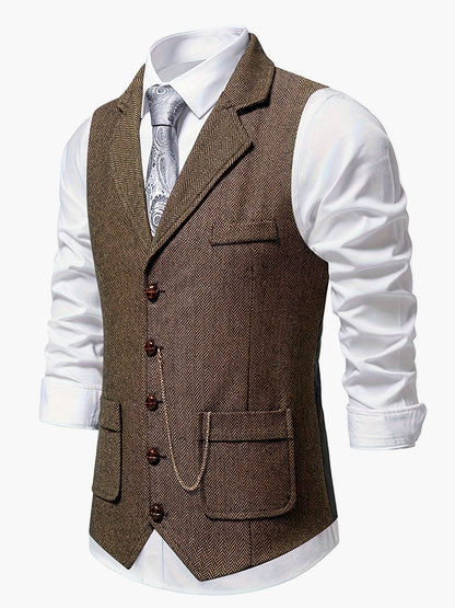 Herren Weste im Vintage-Stil mit Reverskragen und Taschenuhr-Kette