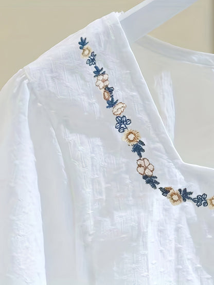 Damen Bluse mit Stickerei und Quadrat-Ausschnitt – Eleganter Sommerstil