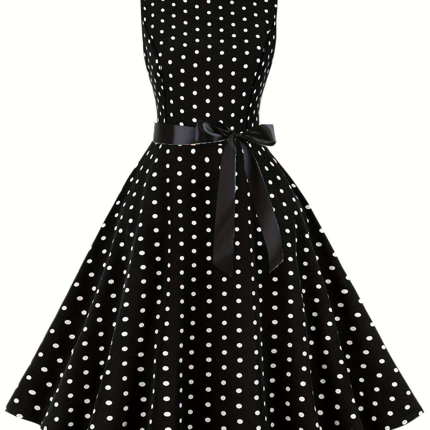 Damen Vintage Rockabilly Polka Dots Kleid mit Schleifen-Gürtel, Elegant, Ärmelos, Festlich & Alltag