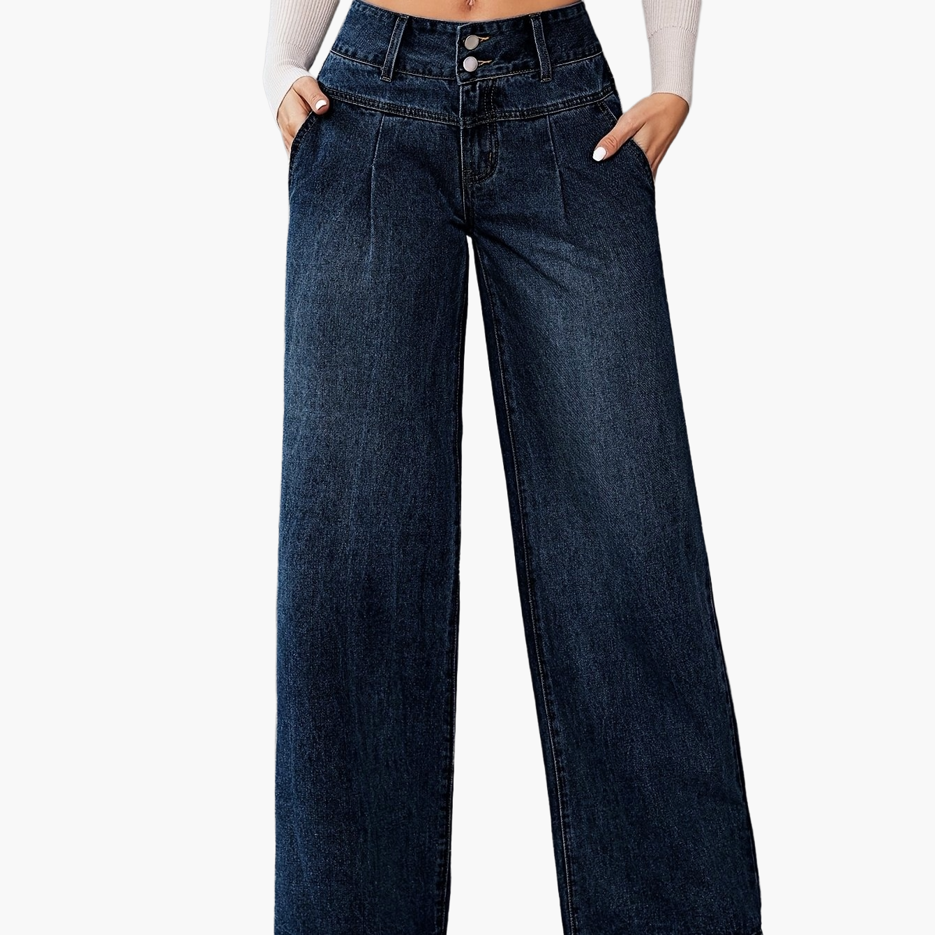 Damen High Waist Weite Schlagjeans – Modische Freizeit-Hose mit weitem Bein