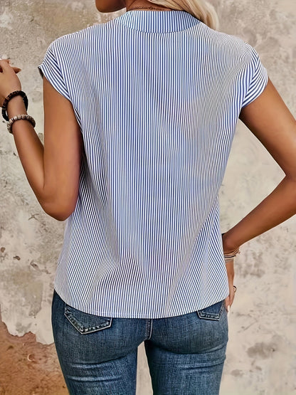 Damen Elegante Gestreifte Bluse mit V-Ausschnitt für Freizeit und Büro