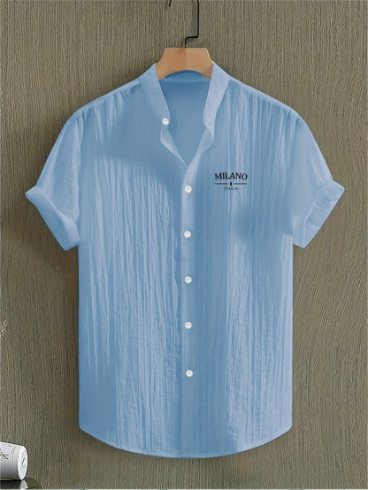 Herren Freizeit Hemd mit Stehkragen und Milano Print – Modernes Sommerhemd für Alltag & Urlaub