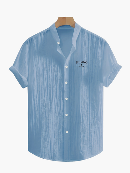 Herren Freizeit Hemd mit Stehkragen und Milano Print – Modernes Sommerhemd für Alltag & Urlaub