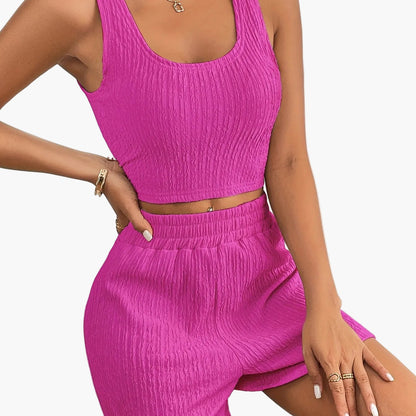 Damen Zweiteiliges Lounge Set – Modisches Crop Top und Shorts, Freizeit & Sommer Outfit
