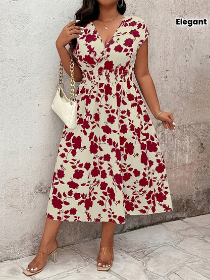 Damen Elegantes Wickelkleid mit Blumenmuster, Freizeit Midi-Kleid für Frühling und Sommer