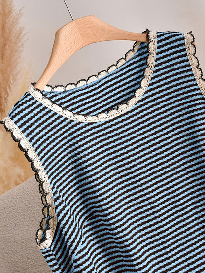 Damen Strick-Top im Boho-Stil mit Streifen und Fransen – Lässig & Sommerlich