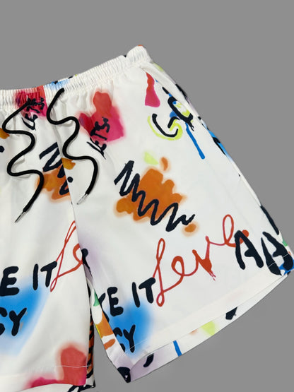 Herren Streetwear Shorts mit Graffiti Print und Schriftzug – Freizeit und Urban Style